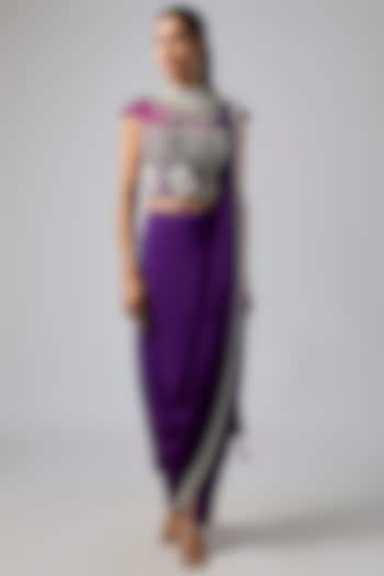 Purple Georgette Pre-Stitched Reception Saree Set by Dilnaz Karbhary at Pernia's Pop Up Shop