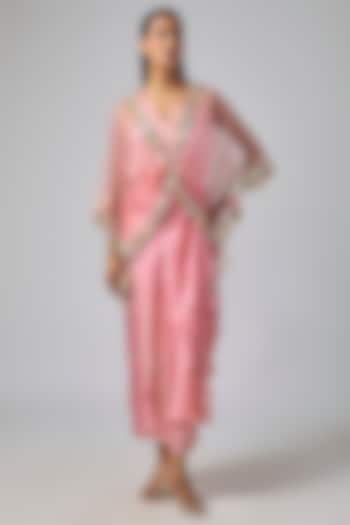 Rose Pink Net Kaftan Set by Dilnaz Karbhary at Pernia's Pop Up Shop
