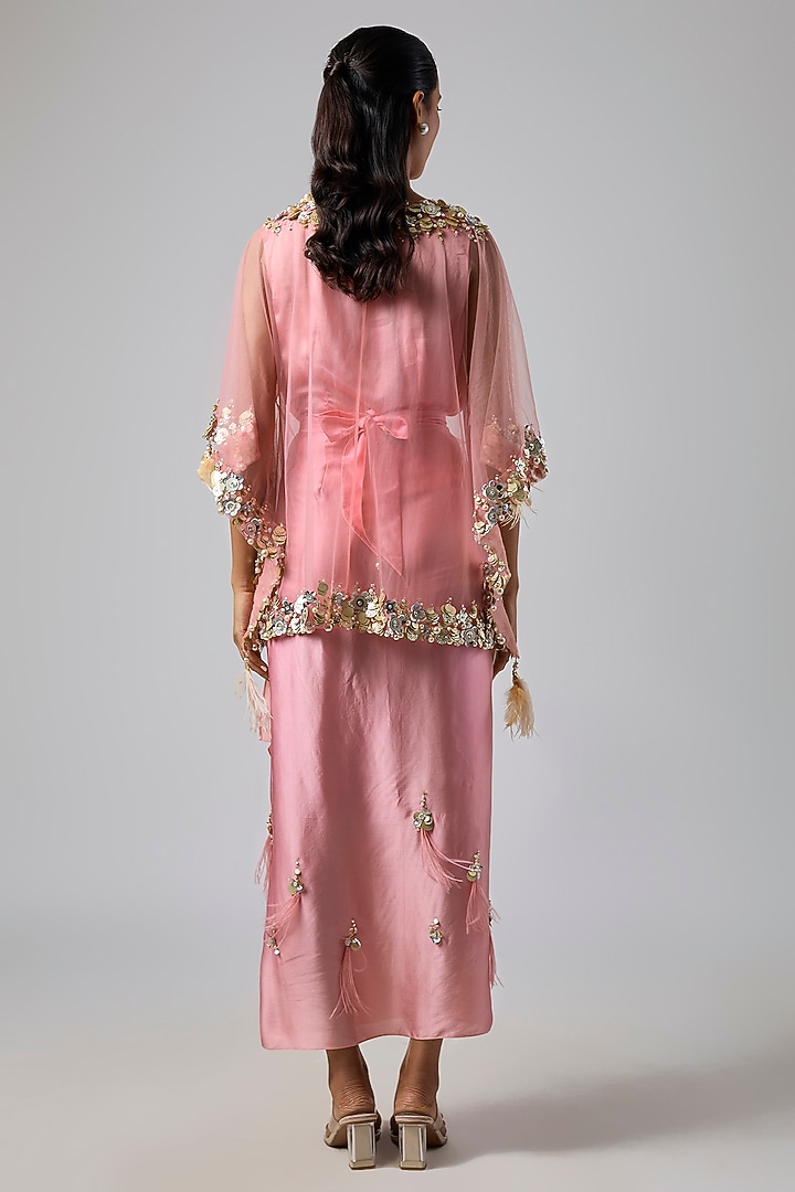 Rose Pink Net Kaftan Set by Dilnaz Karbhary at Pernia's Pop Up Shop