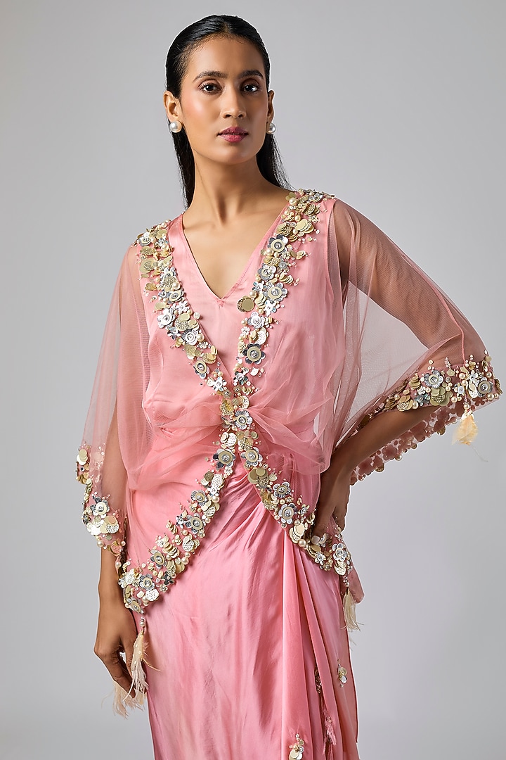 Rose Pink Net Kaftan Set by Dilnaz Karbhary at Pernia's Pop Up Shop