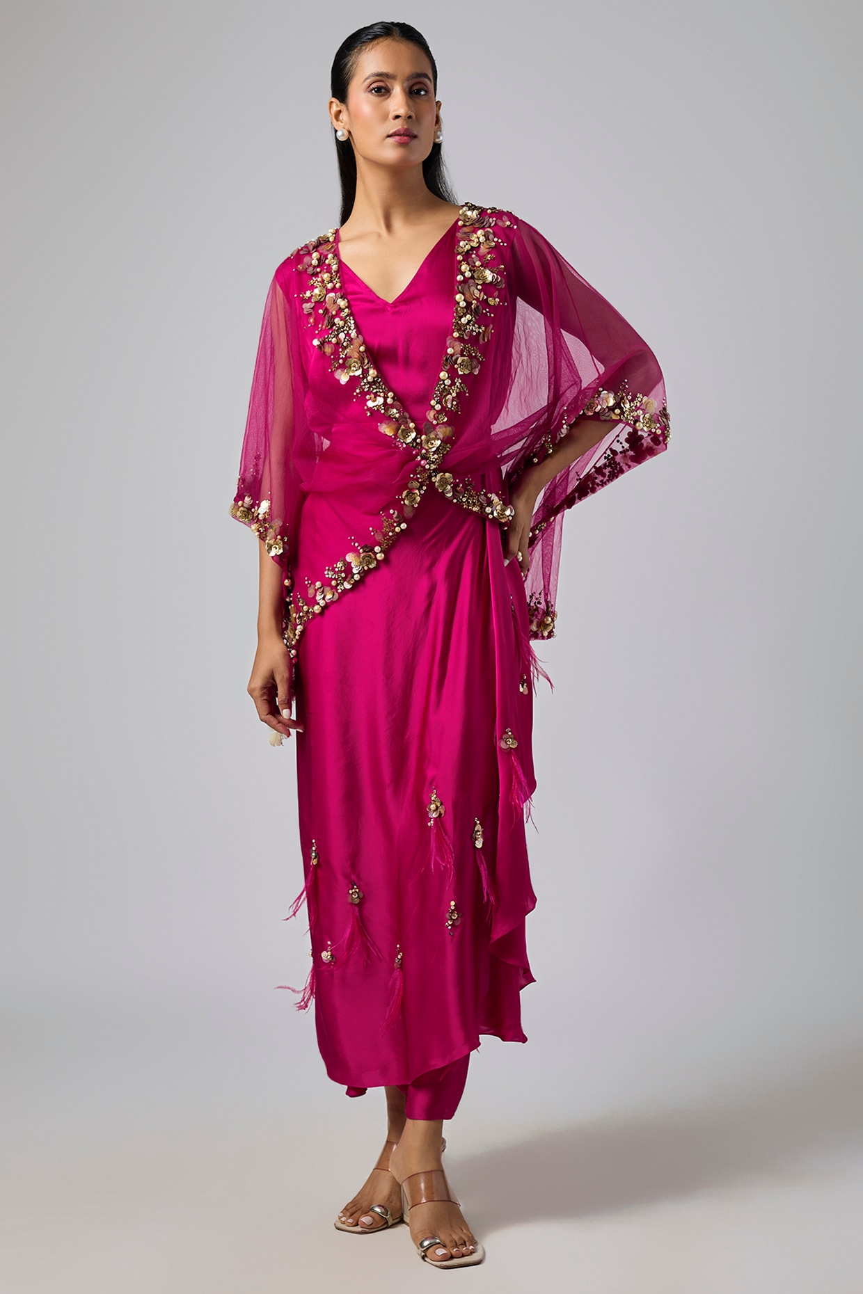 Dilnaz Karbhary Ruby Net Kaftan Set