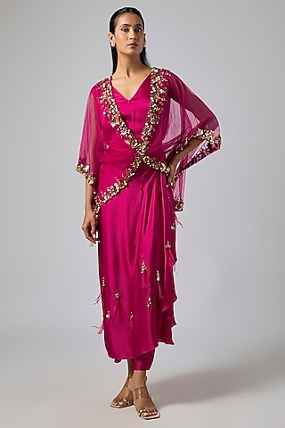 Ruby Net Kaftan Set by Dilnaz Karbhary