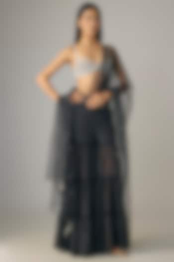 Black Chiffon Wedding Sharara Set by Dilnaz Karbhary at Pernia's Pop Up Shop