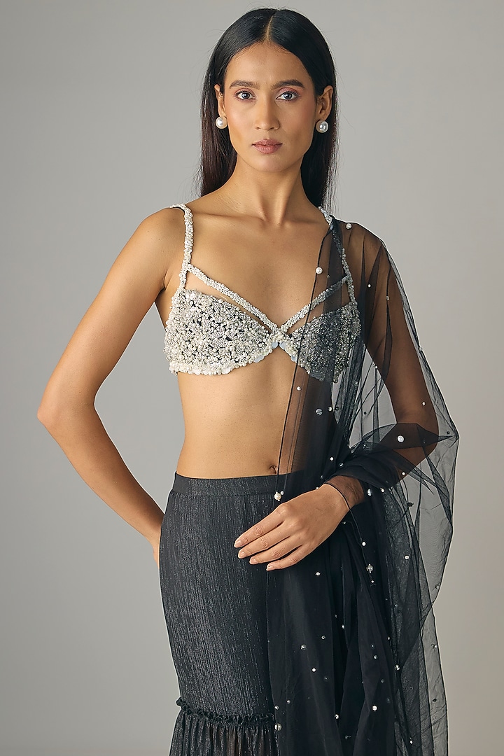 Black Chiffon Wedding Sharara Set by Dilnaz Karbhary at Pernia's Pop Up Shop