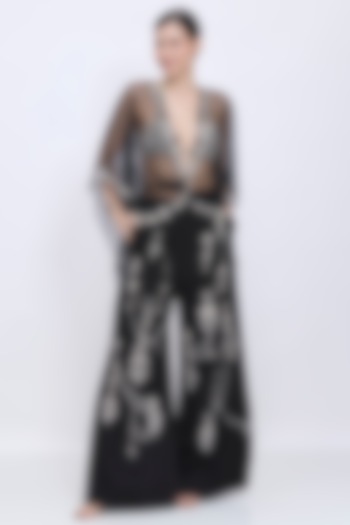 Black Net Diamond Embroidered Kaftan Set by Dilnaz Karbhary at Pernia's Pop Up Shop