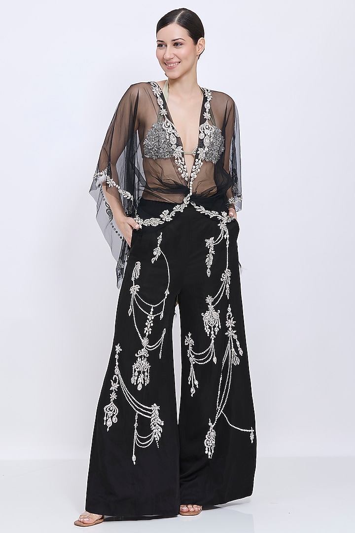 Black Net Diamond Embroidered Kaftan Set by Dilnaz Karbhary at Pernia's Pop Up Shop