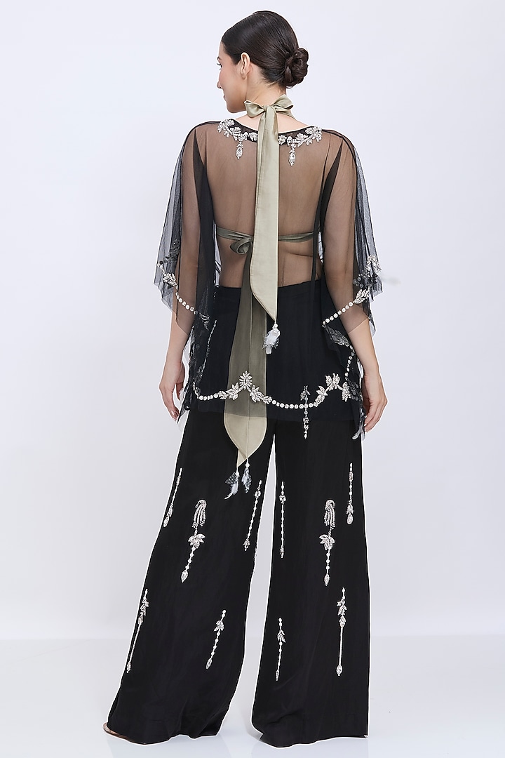 Black Net Diamond Embroidered Kaftan Set by Dilnaz Karbhary at Pernia's Pop Up Shop