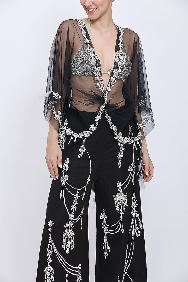 Black Net Diamond Embroidered Kaftan Set by Dilnaz Karbhary at Pernia's Pop Up Shop
