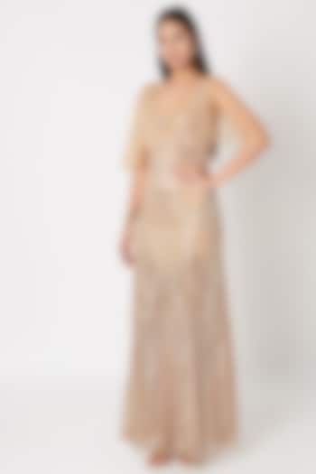 Nude Embroidered Flapper Gown by Dilnaz Karbhary