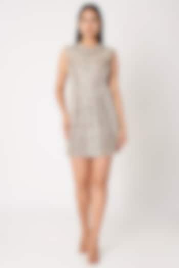 Silver Grey Embroidered Dress by Dilnaz Karbhary