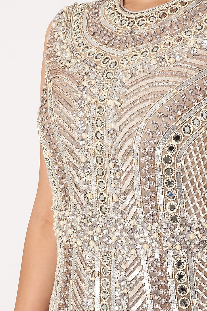 Silver Grey Embroidered Party Wear Dress by Dilnaz Karbhary at Pernia's Pop Up Shop