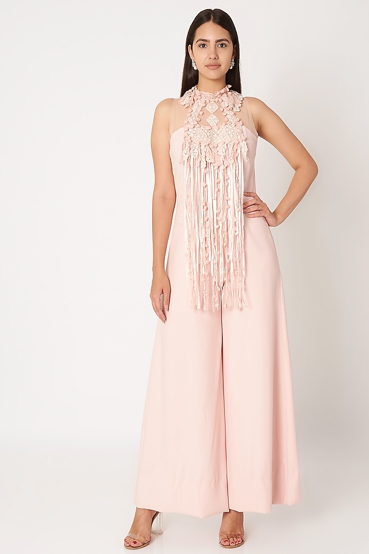 Blush Pink Embroidered Jumpsuit by Dilnaz Karbhary