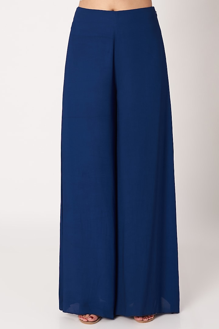 Navy Blue Embroidered Top With Pants by Dilnaz Karbhary at Pernia's Pop Up Shop