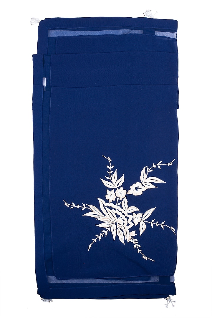 Navy Blue Embroidered Scarf by Dilnaz Karbhary