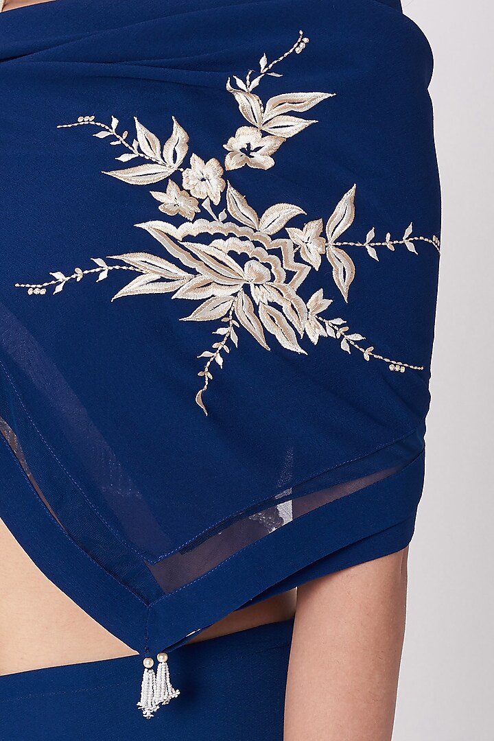 Navy Blue Embroidered Scarf by Dilnaz Karbhary at Pernia's Pop Up Shop