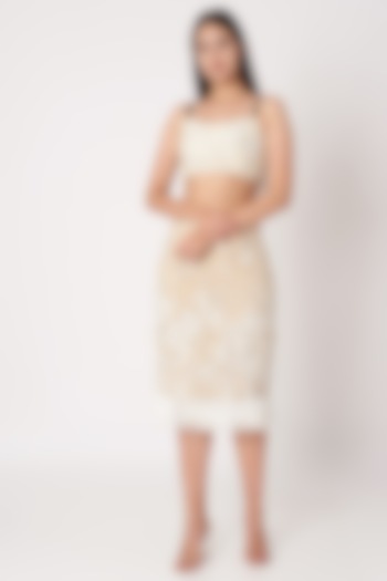 White Embroidered Crop Top by Dilnaz Karbhary