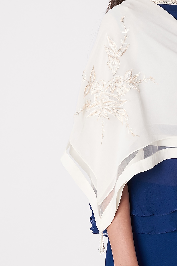 Ivory Embroidered Gara Scarf by Dilnaz Karbhary at Pernia's Pop Up Shop