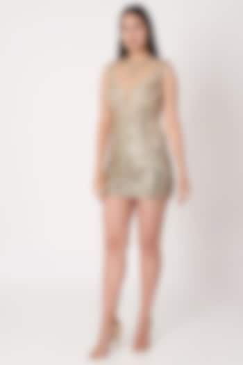 Nude Sequins Embroidered Dress by Dilnaz Karbhary