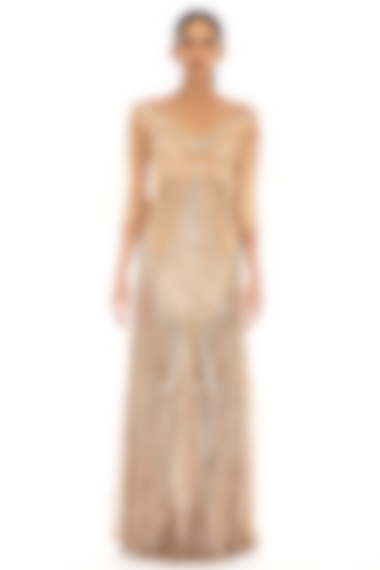 Nude Embroidered Gown by Dilnaz Karbhary