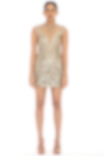 Olive Gold Embroidered Bodycon Dress by Dilnaz Karbhary