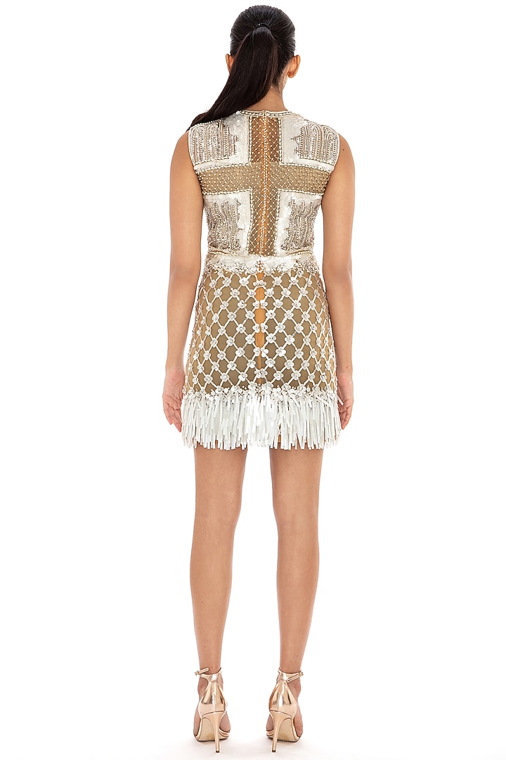 Ivory Embroidered Bodycon Party Wear Dress by Dilnaz Karbhary at Pernia's Pop Up Shop