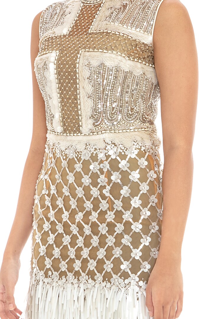 Ivory Embroidered Bodycon Party Wear Dress by Dilnaz Karbhary at Pernia's Pop Up Shop