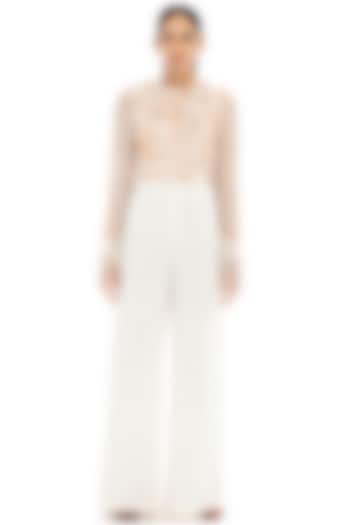 Ivory Embroidered Flared Jumpsuit by Dilnaz Karbhary