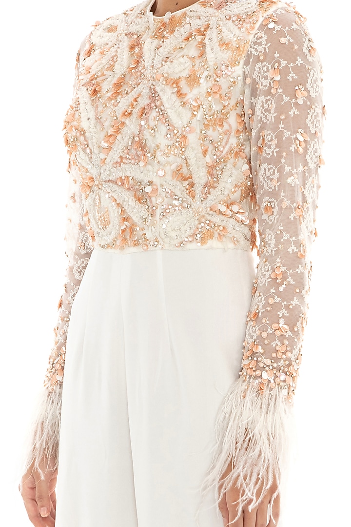 Ivory Embroidered Flared Jumpsuit by Dilnaz Karbhary at Pernia's Pop Up Shop