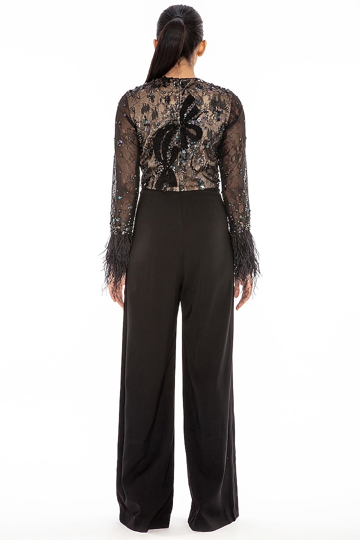Black Embroidered Flared Jumpsuit by Dilnaz Karbhary at Pernia's Pop Up Shop