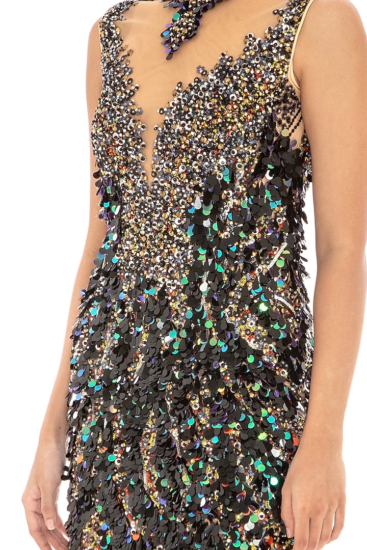 Black Sequins Embroidered Bodycon Party Wear Dress by Dilnaz Karbhary at Pernia's Pop Up Shop