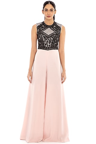 Soft Pink Flared Pants Jumpsuit by Dilnaz Karbhary