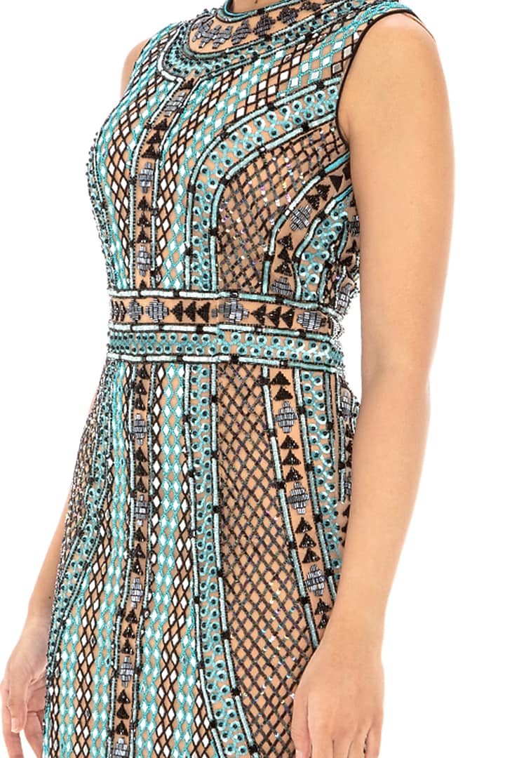Nude Embroidered Bodycon Party Wear Dress by Dilnaz Karbhary at Pernia's Pop Up Shop