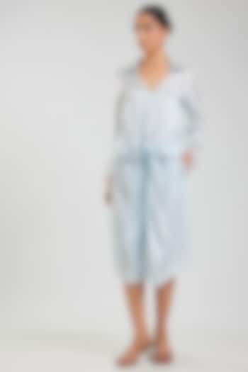 Powder Blue Blended Satin Shirt Vacation Dress by Dilnaz Karbhary at Pernia's Pop Up Shop