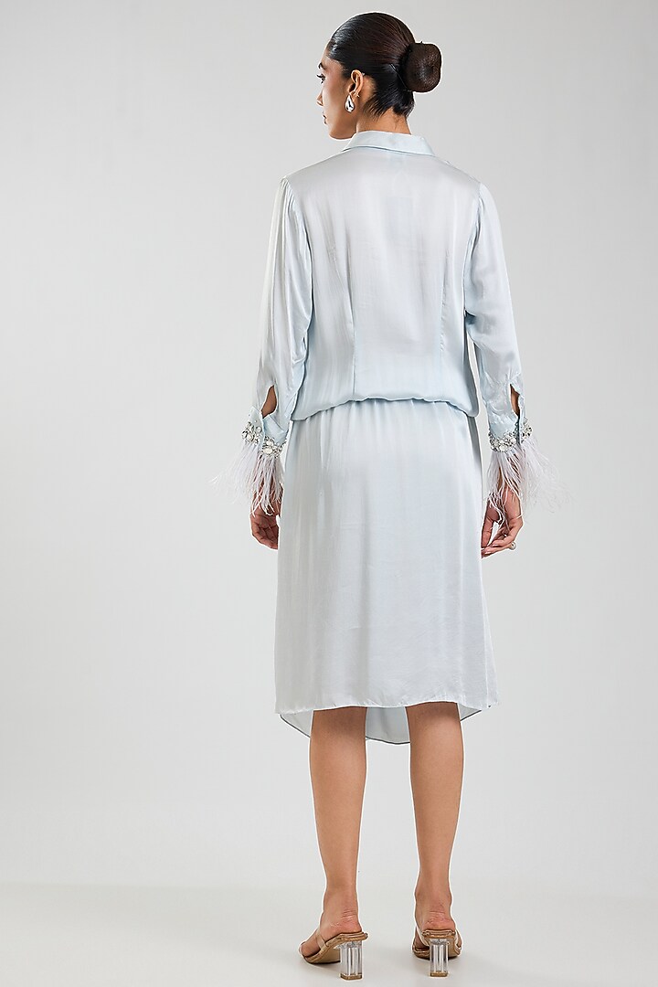 Powder Blue Blended Satin Shirt Vacation Dress by Dilnaz Karbhary at Pernia's Pop Up Shop