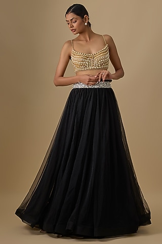 Black Net Poofy Skirt by Dilnaz Karbhary