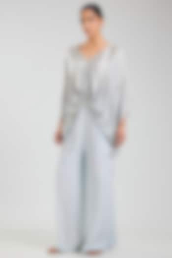 Powder Blue Blended Linen Trousers by Dilnaz Karbhary at Pernia's Pop Up Shop