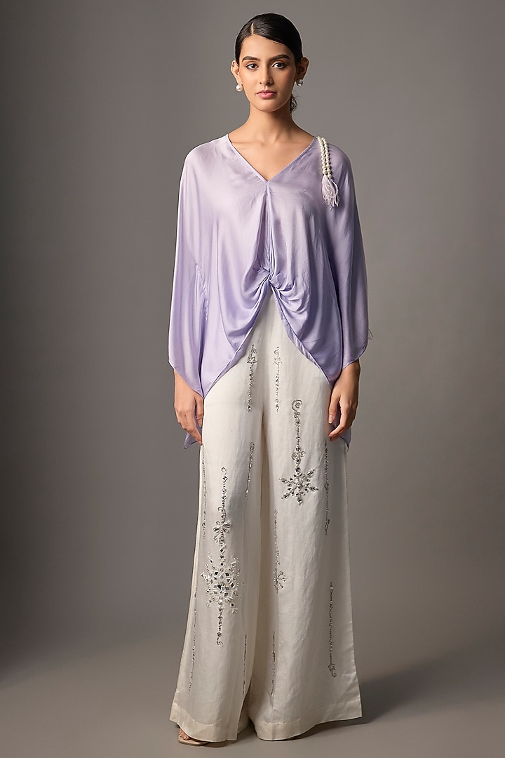 Periwinkle Lilac Blended Satin Kaftan by Dilnaz Karbhary at Pernia's Pop Up Shop
