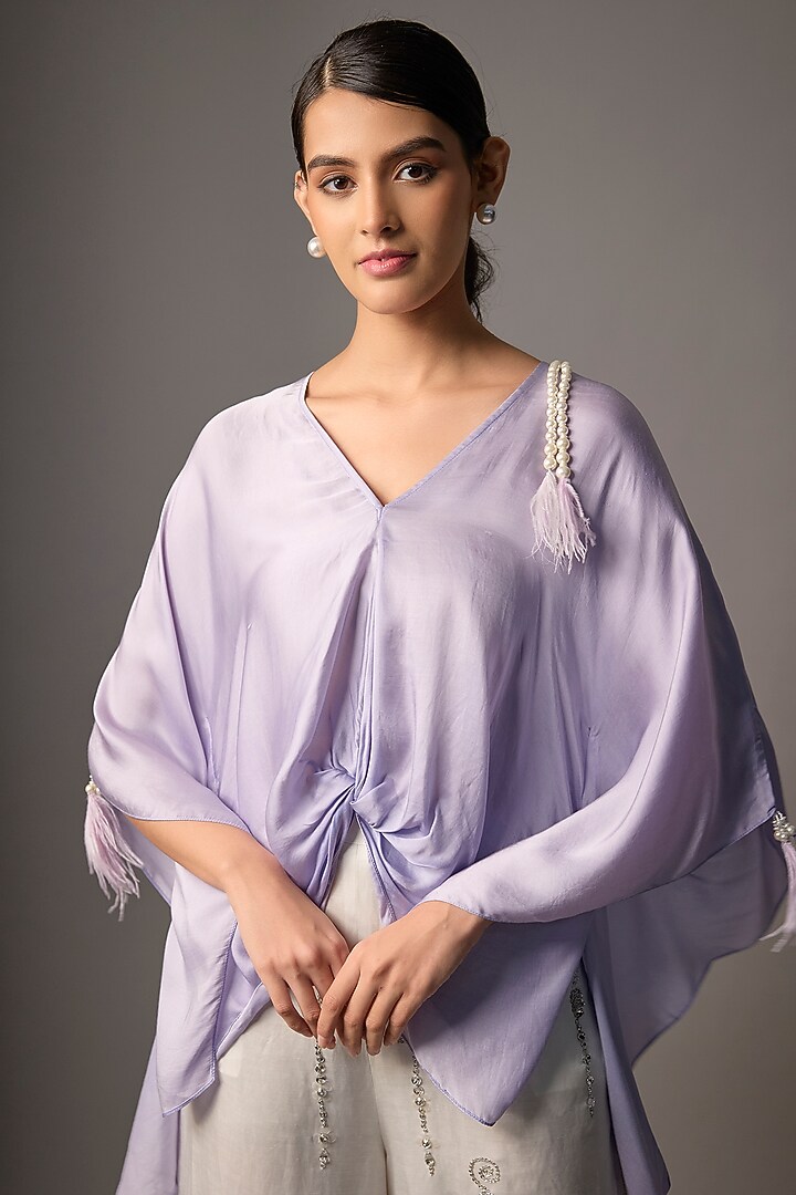 Periwinkle Lilac Blended Satin Kaftan by Dilnaz Karbhary at Pernia's Pop Up Shop