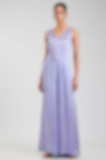 Powder Blue Blended Satin Jumpsuit by Dilnaz Karbhary at Pernia's Pop Up Shop