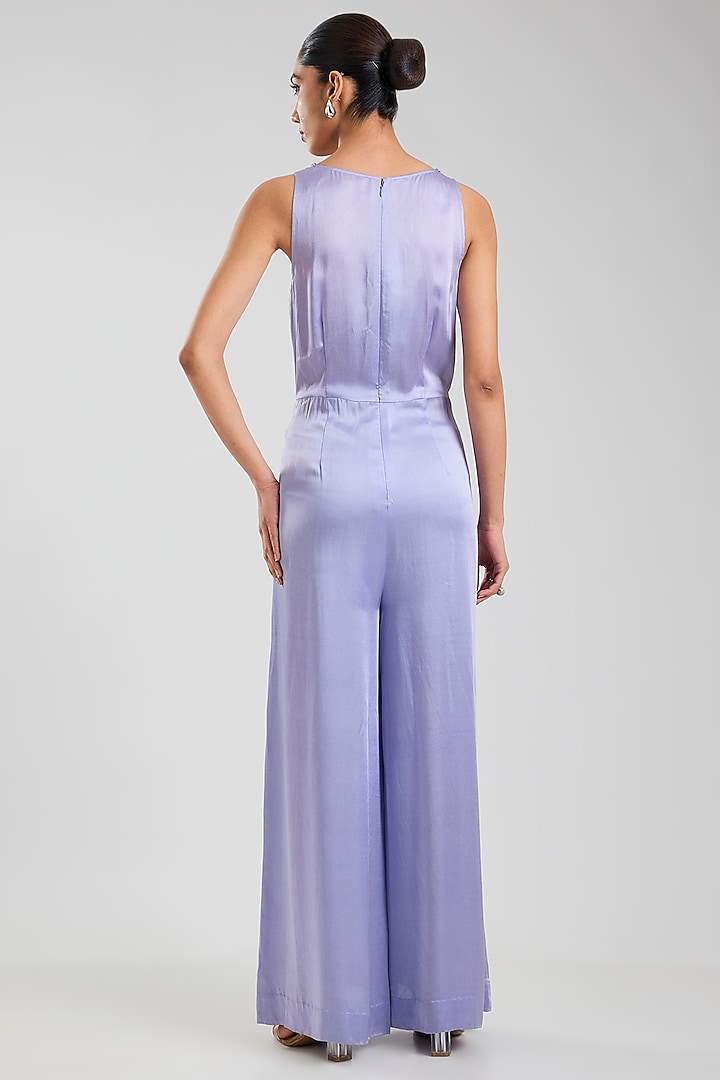 Powder Blue Blended Satin Jumpsuit by Dilnaz Karbhary at Pernia's Pop Up Shop
