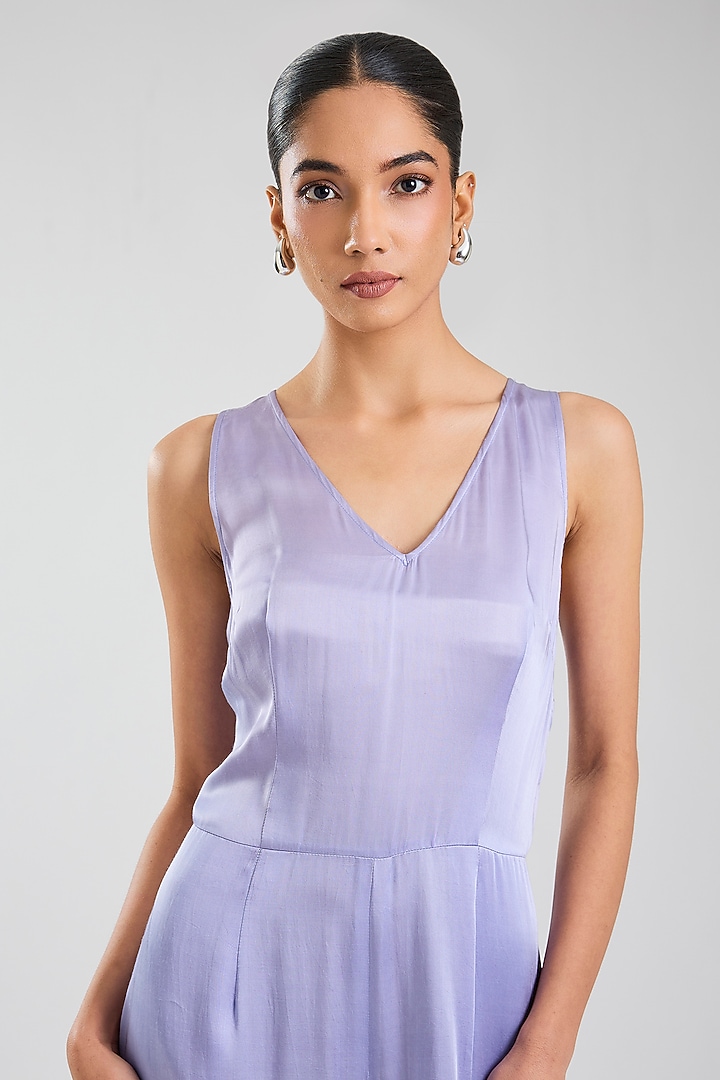 Powder Blue Blended Satin Jumpsuit by Dilnaz Karbhary at Pernia's Pop Up Shop