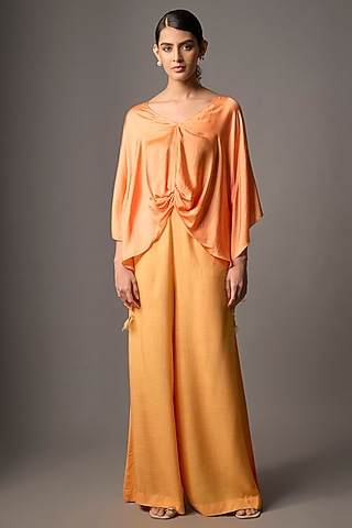 Orange Blended Linen Sequin Trousers by Dilnaz Karbhary