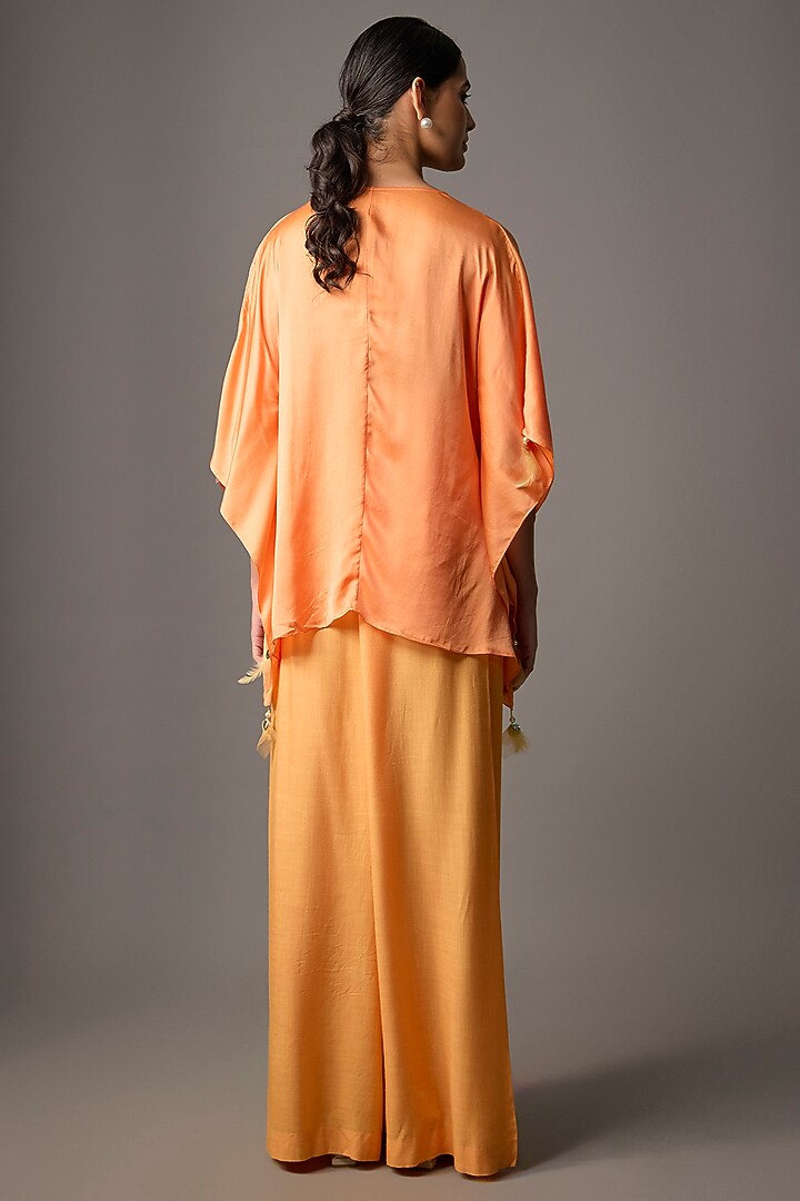 Orange Blended Linen Sequin Trousers by Dilnaz Karbhary at Pernia's Pop Up Shop