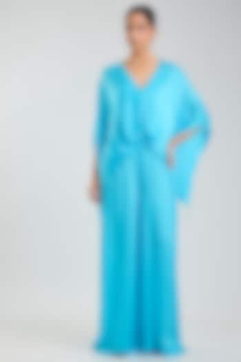 Blue Blended Satin Jumpsuit With Kaftan by Dilnaz Karbhary at Pernia's Pop Up Shop