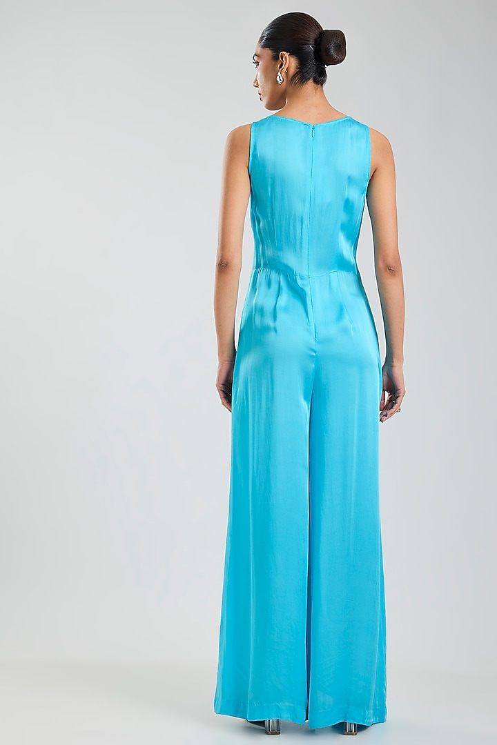 Blue Blended Satin Jumpsuit With Kaftan by Dilnaz Karbhary at Pernia's Pop Up Shop