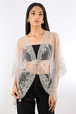 White Soft Net Overlay by Dilnaz Karbhary