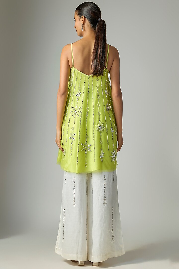 Green Georgette & Poly Satin Camisole Cocktail Dress by Dilnaz Karbhary at Pernia's Pop Up Shop
