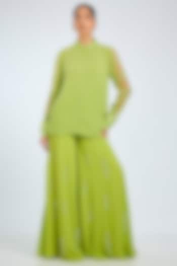 Lime Green Georgette Pants by Dilnaz Karbhary at Pernia's Pop Up Shop
