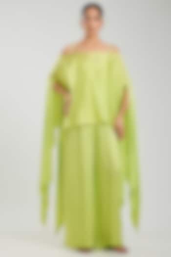 Green Blended Satin Jumpsuit by Dilnaz Karbhary at Pernia's Pop Up Shop