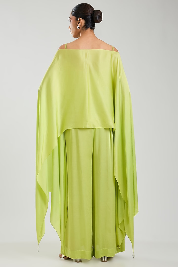 Green Blended Satin Jumpsuit by Dilnaz Karbhary at Pernia's Pop Up Shop